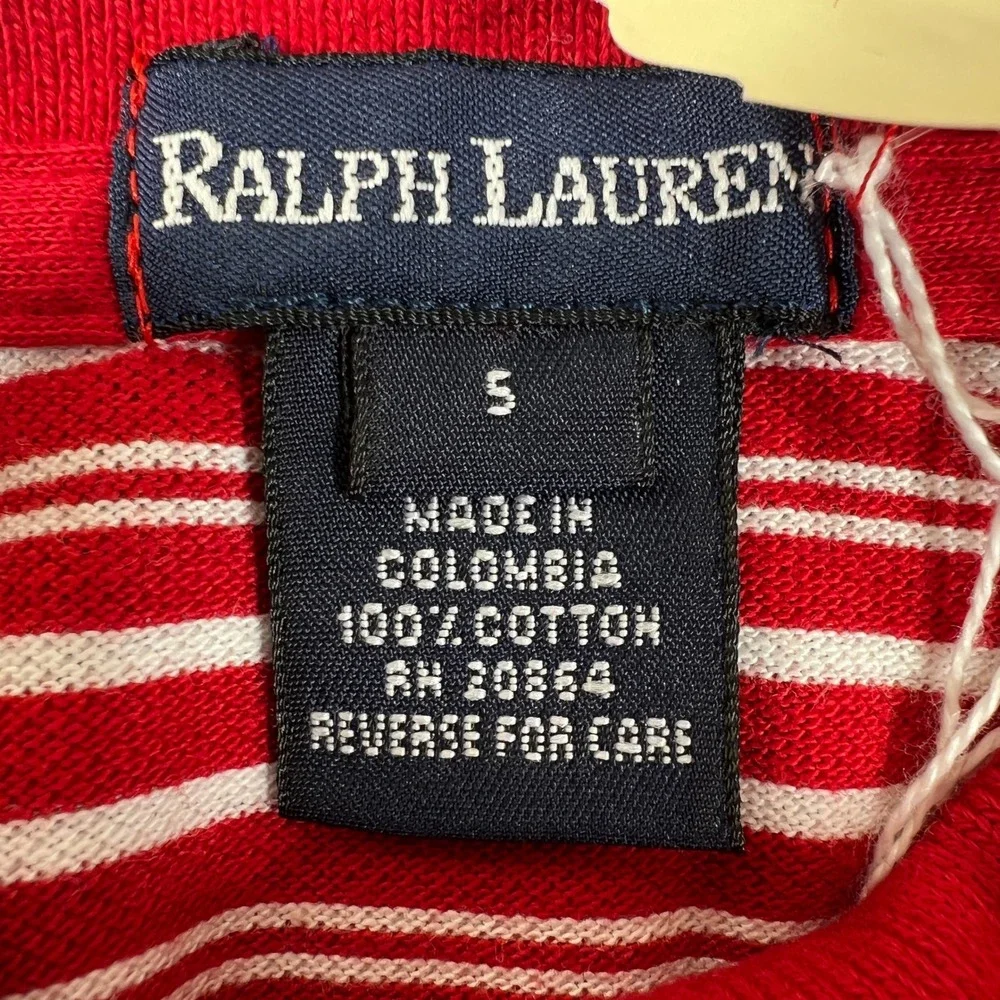 Ralph Lauren Polo Dress Girls 5 Red White Striped Short Sleeve Cotton Pony Logo‎
